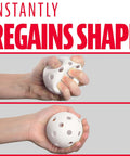 Hand squeezing Franklin Sports Plastic Baseballs - Indestruct-A-Ball Plastic Batting Practice Baseballs, instantly regains shape.