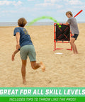 Two boys playing with Plastic Baseballs - 6 Pack on a beach, using a practice net and bat for outdoor fun.