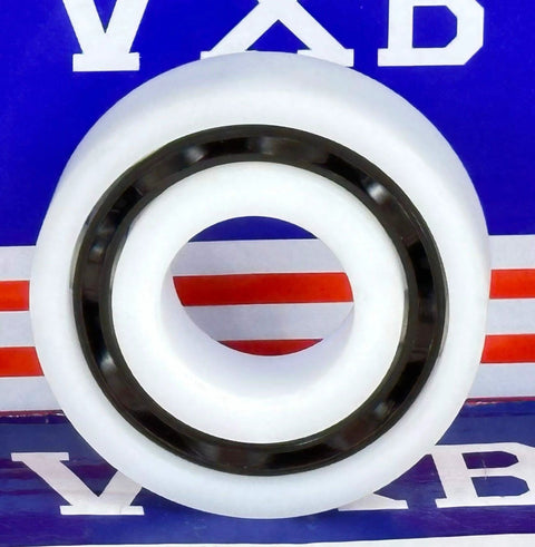 Front view of 16006 Plastic Bearing - POM - SS316 Stainless Steel Balls - Food Grade - 30x55x9mm with VXB logo background.