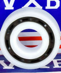 R18 Plastic Bearing - POM - SS316 Stainless Steel Balls - Food Grade, front view, 1-1/8" x 2-1/8" x 1/2" inch