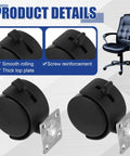 8 Piece Set Of 1.5 Inch Plastic Furniture Casters With Brakes And Swivel For Rolling Carts Tables Chairs And Cabinets Black Flat Style Nylon Replacement Wheels