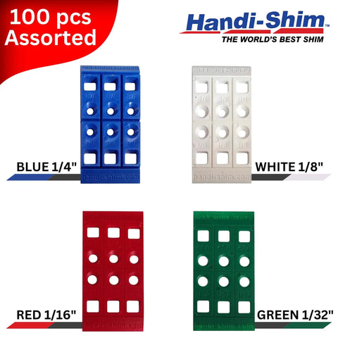 Heavy Duty Reusable Plastic Construction Shims Set Of 100 For Spacing Leveling And Plumbing Projects In Four Sizes, Color Coded