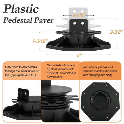 Adjustable Deck Support Pedestals 24 Pack Paver Leveling System DIY Friendly From One And Three Sixteenths Inches To Two And Three Eighths Inches For Raised Decks Sheds Pathways Greenhouse Floors Outdoor Foundations diagram