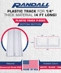 One Quarter Inch Plastic Sliding Door Track Kit White 4 Feet Long With Top Guide And Bottom Track For Glass Wood Aluminum Or Plastic Doors Perfect Fit For Quarter Inch Thick Panels This Versatile Track Supports Smooth Gliding Movement, product dimensions and color options displayed.