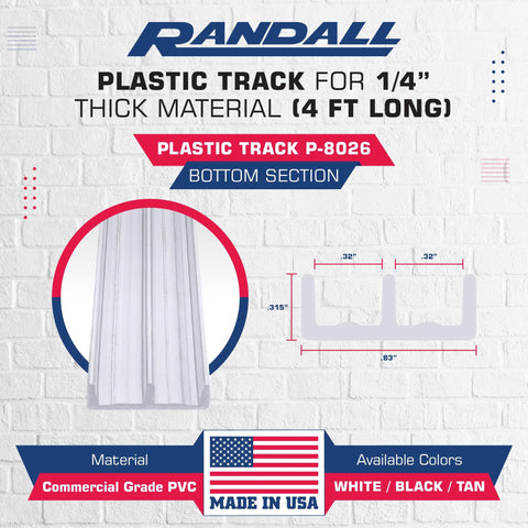 One Quarter Inch Plastic Sliding Door Track Kit White 4 Feet Long With Top Guide And Bottom Track For Glass Wood Aluminum Or Plastic Doors Perfect Fit For Quarter Inch Thick Panels This Versatile Track Supports Smooth Gliding Movement, product dimensions and color options displayed.