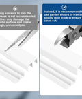 Instructions for cutting Plastic Sliding Door Track Kit for One Eighth Inch Panels with proper tools, highlighting garden shears usage.