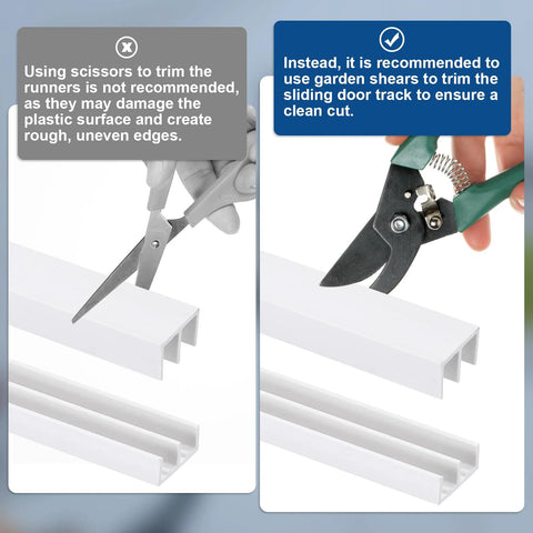 Comparison of cutting tools for white plastic sliding door track set for one quarter inch thick glass panels for closet and cabinet doors includes upper and lower rails, three feet long, two sets, white plastic construction for smooth, quiet operation and easy maintenance.