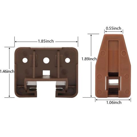 Plastic Drawer Slides And Guides 2 Pack For Center Mount Cabinet Rails with installation screws shown with dimensions