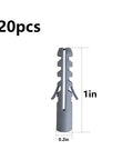 20pcs gray plastic anchors from Complete 274 Pcs Drywall Anchors And Screws Kit For Brick And Concrete Walls Includes Plastic Anchors And Zinc Screws
