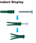 Plastic Drywall Anchors and Screws Kit 400 Piece Set with Ribbed Anchors and Carbon Steel Screws for Strong Easy Install on Drywall and Plaster Walls Perfect for Shelves Mirrors Televisions and Other Home DIY Mounts diagram showing anchor usage