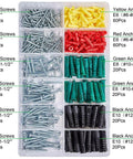 Plastic Drywall Anchors and Screws Kit 400 Piece Set with Ribbed Anchors and Carbon Steel Screws in assorted colors for drywall and plaster walls
