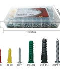 Plastic Drywall Anchors and Screws Kit 400 Piece Set with Ribbed Anchors and Carbon Steel Screws shown in clear storage box