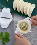 Person using No Fuss Dumpling Maker Press Kit 3Pcs Small Nonstick Plastic Dumpling Mold For Pierogi Empanada Calzone Turnovers Easy To Use