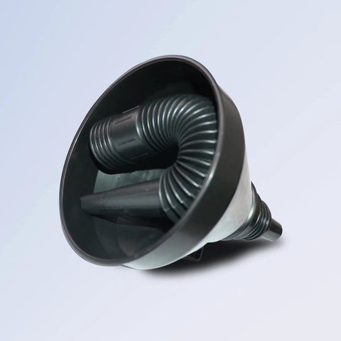 Large funnel with coiled hose from Set Of 5 Plastic Oil Funnels With Long Hose For Automotive Fluid Transfers, Large Flexible Fuel Funnel For Gasoline