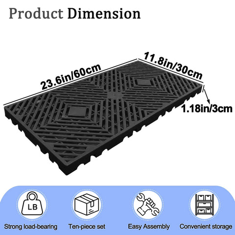 10 Pcs Lightweight Plastic Pallets 11.8 By 23.6 By 1.18 Inch Waterproof Moisture Proof Floor Pallets For Garage Basement Industrial Storage With Grid Ventilation Blue And Black