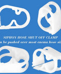 Plastic Tube Clamps For Half To Three Quarter Inch Tube OD Adjustable Mini Flow Control Hose Clamps For Beer Bottles And Infusion Bottles Pack Of 2 Made From Durable POM Plastic With Elastic Clamping Force For Secure Sealing, shown from different angles on blue background.