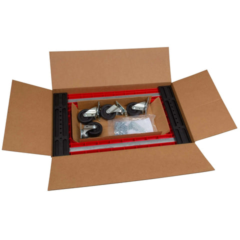Plastic 4-Wheel Furniture Dolly with Steel-Reinforced Frame and 4-Inch 4-Way Swivel Casters, 1200 Lbs Capacity in packaging