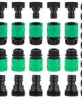 20 Piece Plastic Garden Hose Quick Connect Fittings Set With 12 Rubber Washers For Three Quarter Inch GHT Male And Female Connectors Durable Leak Free Snap On Quick Attach Hose System displayed in rows