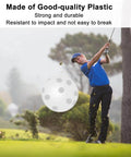 Golfer swinging with 50PC Plastic Golf Training Balls 42 mm for Indoor Putting Green Backyard Outdoor Practice Equipment With 2 Ball Tees (White)