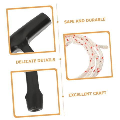 Close-up of handle and rope from Five Pack Attic Pull Down Cord With Plastic Handle Replacement Kit For Generators Recoil Starter String Garage Door Rope Chainsaw Cord Attic Door Plastic Durable Flexible Attic Ladder Replacement Long Lasting Performance For Easy Pull Down Operation.
