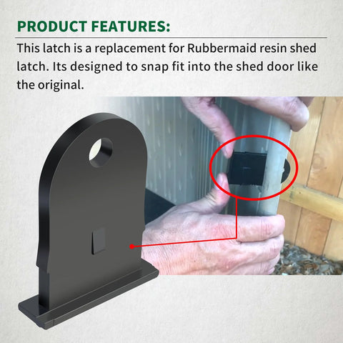 Upgraded Plastic Hasp Latch for Outdoor Resin Shed Replacement installed on cottage door, shown close-up to highlight fitting.