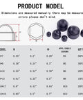 Diagram and sizes of 145 Piece Set Plastic Screw Cap Covers For Hex Bolts Dome Style Fits M4 To M12 Easy Install Bolt Protection Caps