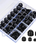 145 Piece Set Plastic Screw Cap Covers For Hex Bolts Dome Style Fits M4 To M12 shown in a clear storage box