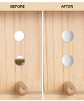 3/16 Inch Plastic Hole Plugs For Round Cabinet Holes And Shelf Covers, Clear 5 Mm Hole Plugs For Furniture Cupboards, 100 Pieces With Transparent Storage Box, Jetec before and after installation view