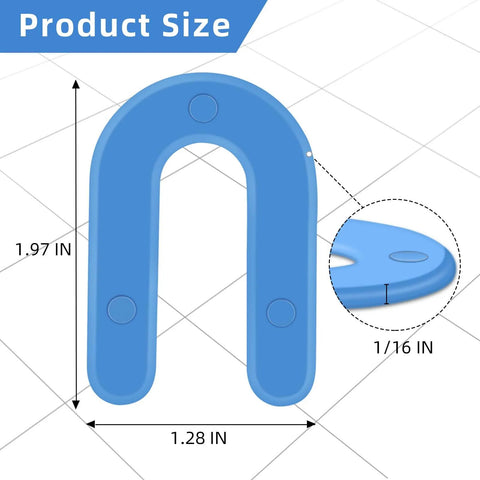 Diagram showing 1/16 Inch Plastic Horseshoe Shims U Shaped Tile Spacers for Tile Leveling System with detailed dimensions.