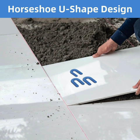 Installer placing tile with 1/16 Inch Plastic Horseshoe Shims U Shaped Tile Spacers For Tile Leveling System on a floor
