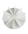 Front view of Plastic Impeller, 4 1/2" Diameter, 3/16" D-Shaped Bore A65216FB with multiple blades, white material.