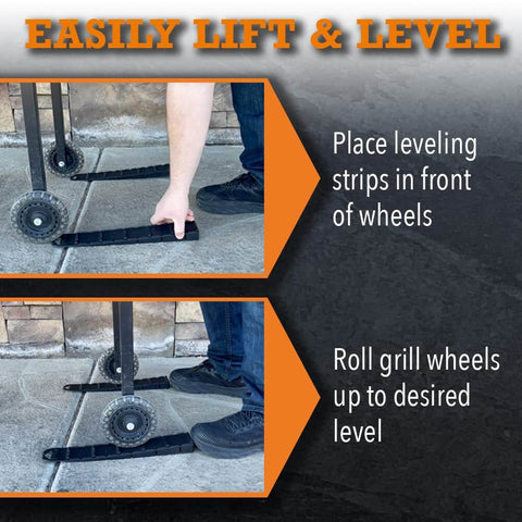 Gator Tail Leveling Shims For Grills And Smokers That Actually Work Stablelock Tech Plastic Wedges placed under grill wheels