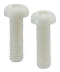 Front view of two SPA-M2.6-6-P-NBK Plastic Screws - Cross Recessed Pan Head Machine Screws - RENY made in Japan, 1-pack.