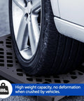 Car wheel on 6 Pcs Plastic Pallets Nestable Lightweight Polyethylene Pallets 23.6 X 15.8 X 3.9 Inches Interlocking Breathable Grid Storage