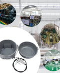 Oil Bucket And Oil Gun Kit For Machine Pipe Threading Tools with plastic oiler barrel and gun, shown in an industrial workshop setting.