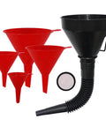 Set Of 5 Plastic Oil Funnels With Long Hose For Automotive Fluid Transfers, Large Flexible Fuel Funnel For Gasoline, Cars