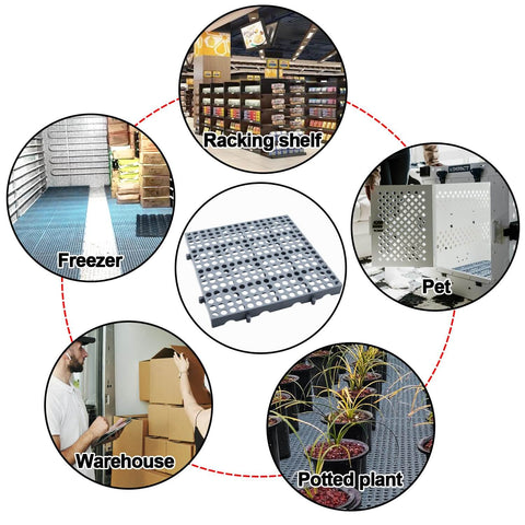 Heavy Duty Plastic Pallets Three Pack Commercial Grade 11.8x11.8x1.8 Inches Waterproof Ventilated Grid Design Stackable Nestable Floor Pallets