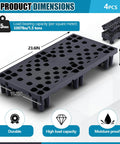 Four Pack Plastic Pallets For Basement Storage, Lightweight Waterproof Floor Pallets With Nestable Interlocking Design And Breathable Grids, 23.6 X 11.8 X 3.9 Inches, HDPE Construction, Supports Up To 220 Lbs shown with dimensions