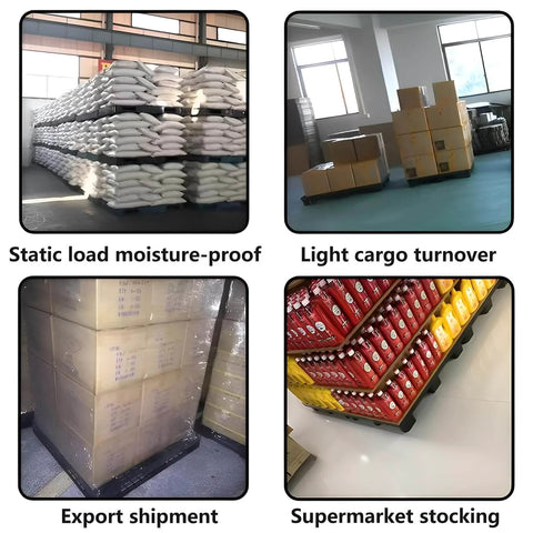 Various uses of Six Pack Plastic Pallets for Basement Storage Lightweight Waterproof Floor Pallets With Interlocking Grids Durable HDPE.