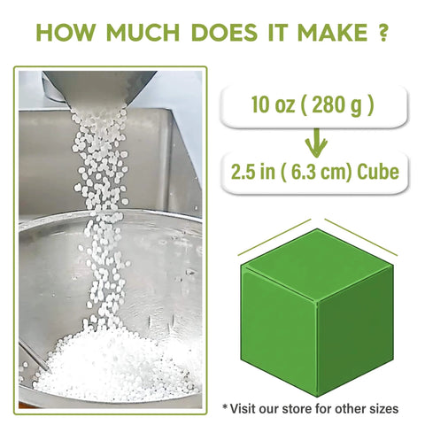 Moldable Plastic Pellets For Cosplay And Hobbyist Crafting And Repairs Heat And Create With Hot Water Over 150F in pouring process, 10 oz filling 2.5 inch cube