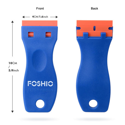 Front and back view of Plastic Razor Blade Scraper Set With 2 Scrapers And 100 Double Edged Blades For Gasket Removal Labels Decals