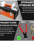 Plastic Welder Repair Kit With Beefed-Up Five Level Adjustable Power And LED Display, Bumper And Plastic Surface Repair Tool With Hot Stapler, Durable Toolbox, Long Reach Handle With Light, 110V Cord; shown with storage box and pliers