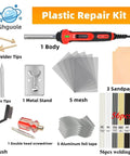 100W Plastic Welder Kit With 56 Pieces Rods And Soldering Tips 2 In 1 Welding And Soldering Tool With accessories displayed