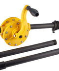 ATD Tools 5019 Plastic Rotary Pump kit with yellow rotary handle, black pipes, and connectors for 15-55 gallon drums