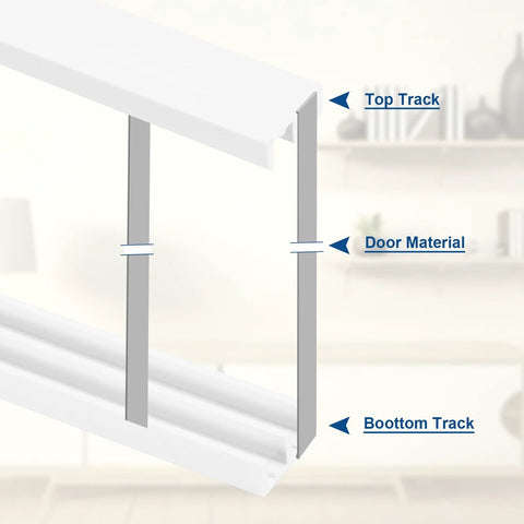 Diagram showing Plastic Sliding Door Track Kit For One Eighth Inch Panels White Upper Rail And Lower Rail 2.95ft Long 90cm.