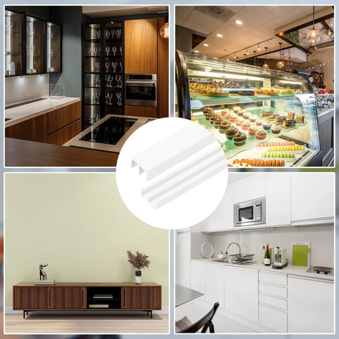 Plastic Sliding Door Track For One Quarter Inch Thick Panels Forty Centimeter Total Length White Upper Rail And Lower Rail Set For Small Bypass Closet Doors Glass Cabinet Window Track Hardware shown in various home settings.