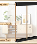 Two Sets Of Four Feet Plastic Sliding Door Track System For One Quarter Inch Glass Panels In Cabinets With Upper And Lower Tracks Matte Black Finish PVC Durable Low Noise Sliding Track For Easy Installation And Seamless Operation image showing matte black tracks with wooden door material.