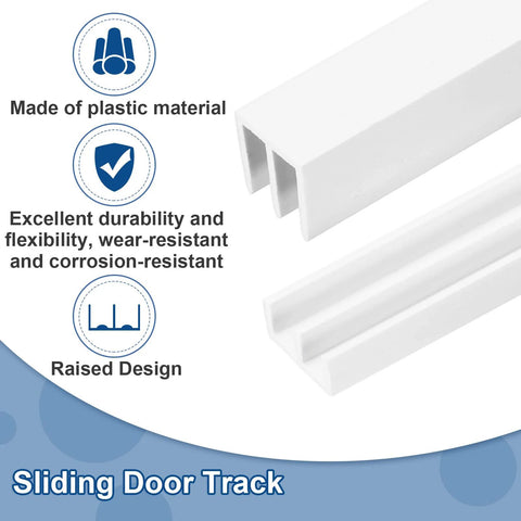 Plastic Sliding Door Track Kit For One Eighth Inch Panels White Upper Rail And Lower Rail 2.95ft Long 90cm visible