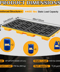 Spill Containment Platform For Industrial Use Plastic Containment Tray With Grating And Drain Outlet Heavy Duty Pallet Stackable 4400 Lbs Capacity 48 By 24 By 4 Inches Weysat diagram
