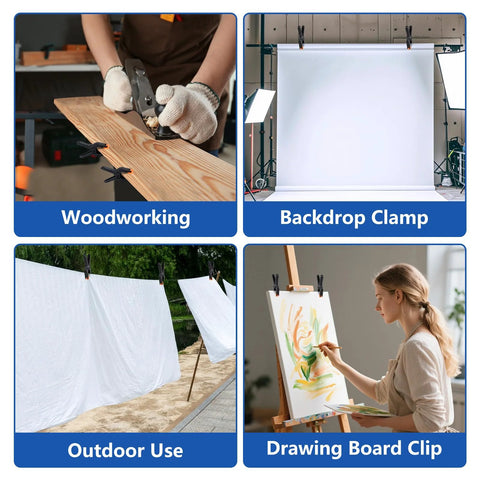 24 Pack 3.5 Inch Plastic Spring Clamps Black Heavy Duty Clips for Backdrop, Woodworking, Outdoor Use, and Drawing Board